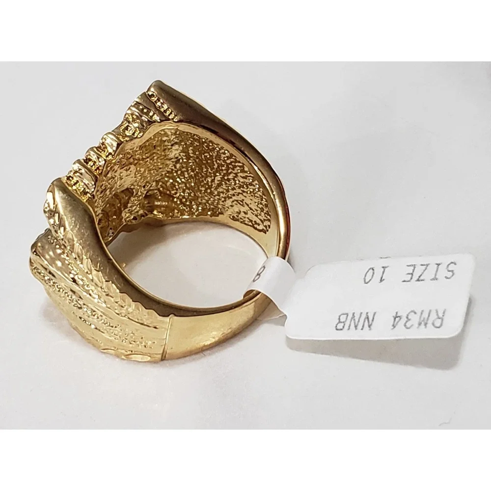 NEW SIZE 10 GOLD‎ TONE GOLD PLATED SKULL GUN BIKER RING NUGGET STATEMENT GOTHIC